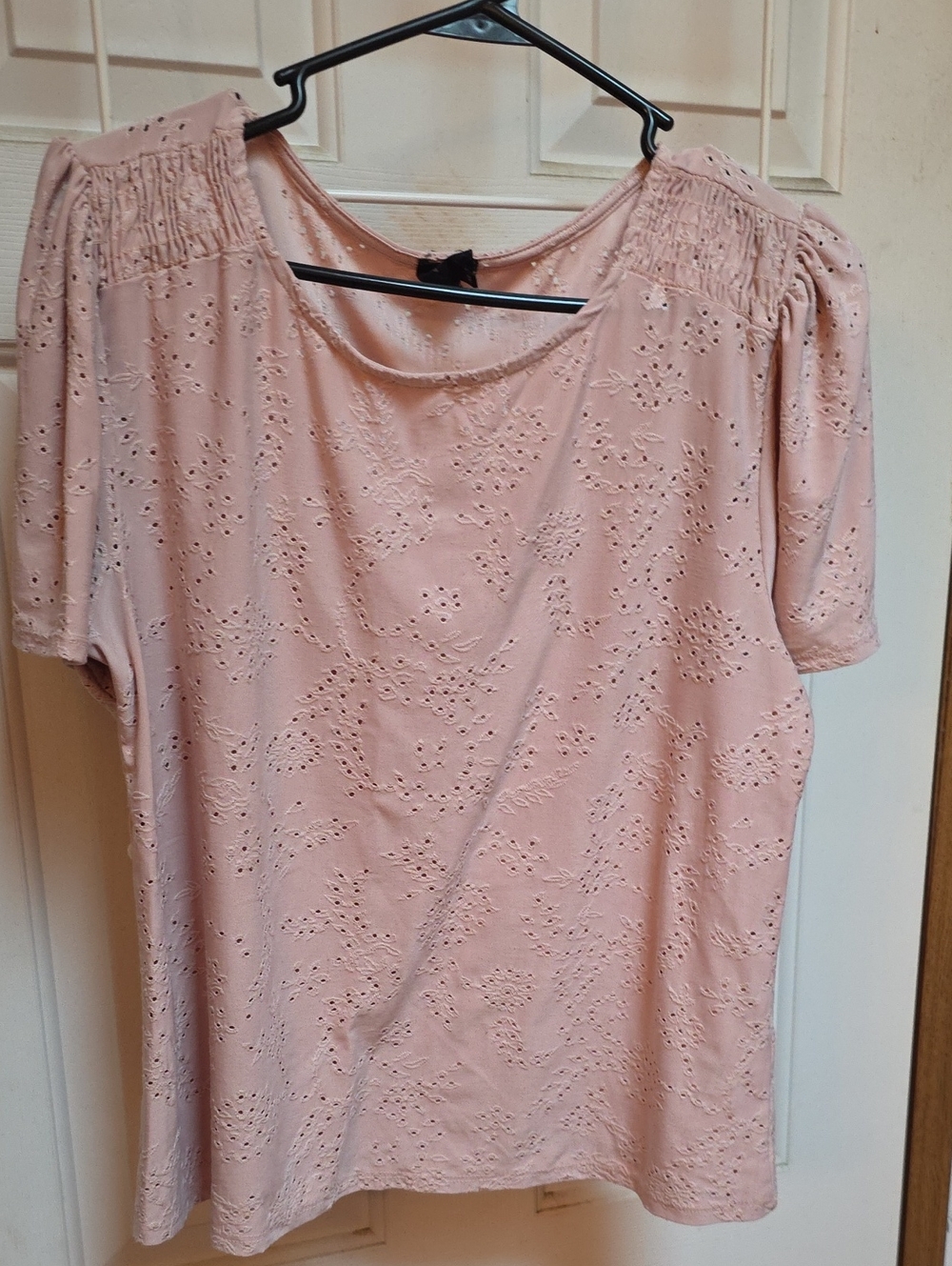 W5 Blush Eyelet Smocked Shoulder Short Sleeve Top